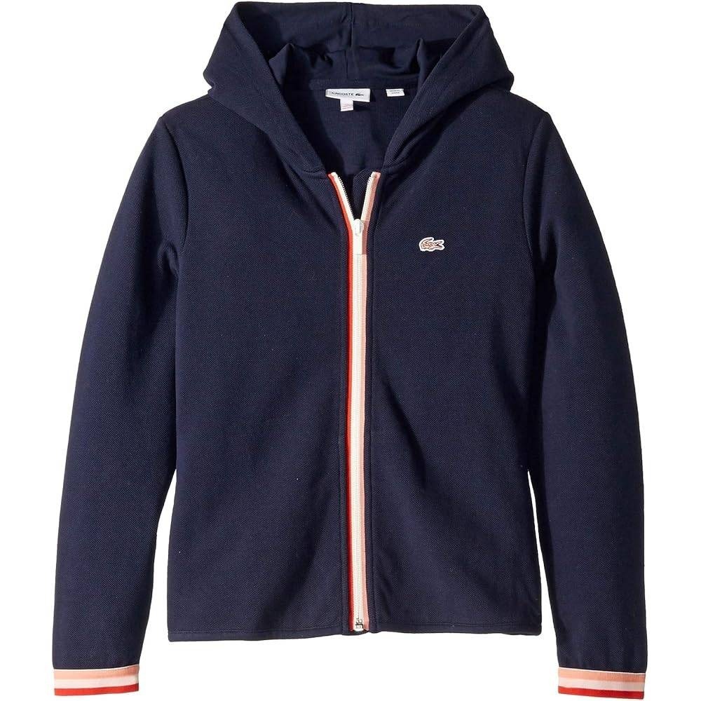 Lacoste Full Zip Hoodie Kids 12 Navy Blue‎ Pique Knit Logo Jacket Cotton Tennis